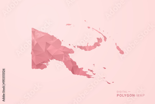 Papua New Guinea Map - Polygon Style Vector Illustration in Soft Pink Valentine Theme, Low Poly Geometric Design, Isolated on Pastel Background.