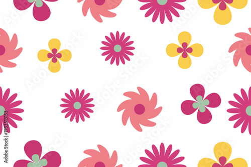 Colorful floral seamless pattern with modern flat flowers