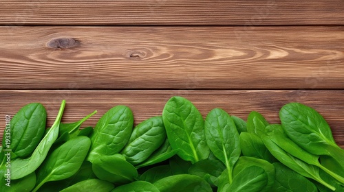 Fresh Spinach Leaves on Rustic Wooden Table Background for Healthy Cooking and Nutrition Concepts