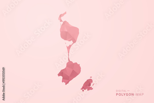 Saint Pierre and Miquelon Map - Polygon Style Vector Illustration in Soft Pink Valentine Theme, Low Poly Geometric Design, Isolated on Pastel Background.