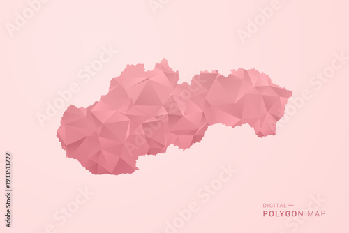 Slovakia Map - Polygon Style Vector Illustration in Soft Pink Valentine Theme, Low Poly Geometric Design, Isolated on Pastel Background.