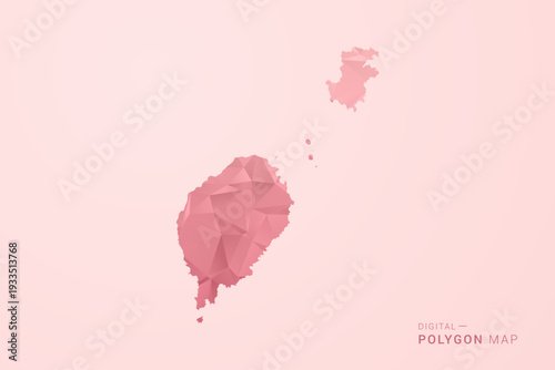Sao Tome and Principe Map - Polygon Style Vector Illustration in Soft Pink Valentine Theme, Low Poly Geometric Design, Isolated on Pastel Background.