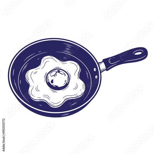 fried egg in a pan  cooking breakfast  egg white and yolk  frying pan handle