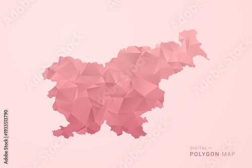 Slovenia Map - Polygon Style Vector Illustration in Soft Pink Valentine Theme, Low Poly Geometric Design, Isolated on Pastel Background.