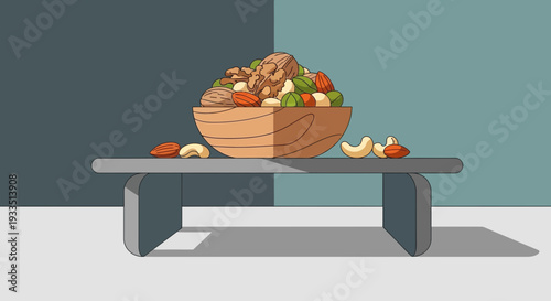 Fruit Basket on Table with Fresh Produce.