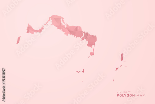 Turks and Caicos Islands Map - Polygon Style Vector Illustration in Soft Pink Valentine Theme, Low Poly Geometric Design, Isolated on Pastel Background.