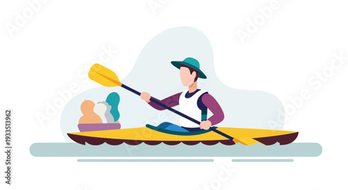 Man Paddling Kayak on Water.
