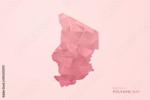Chad Map - Polygon Style Vector Illustration in Soft Pink Valentine Theme, Low Poly Geometric Design, Isolated on Pastel Background.