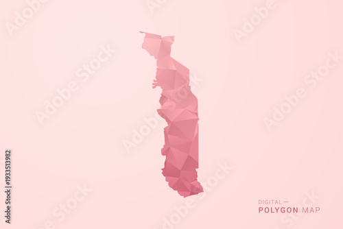 Togo Map - Polygon Style Vector Illustration in Soft Pink Valentine Theme, Low Poly Geometric Design, Isolated on Pastel Background.