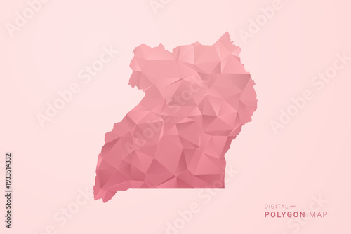 Uganda Map - Polygon Style Vector Illustration in Soft Pink Valentine Theme, Low Poly Geometric Design, Isolated on Pastel Background.
