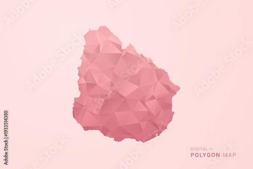 Uruguay Map - Polygon Style Vector Illustration in Soft Pink Valentine Theme, Low Poly Geometric Design, Isolated on Pastel Background.