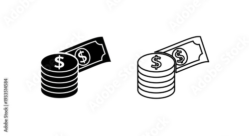 Money stacks and bills Vector