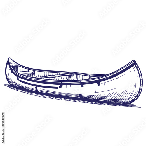 Sketch of a traditional canoe with lines and shading on a white background