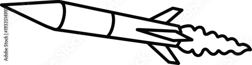 Line drawing of a rocket ship flying through the air with flames coming out  space travel