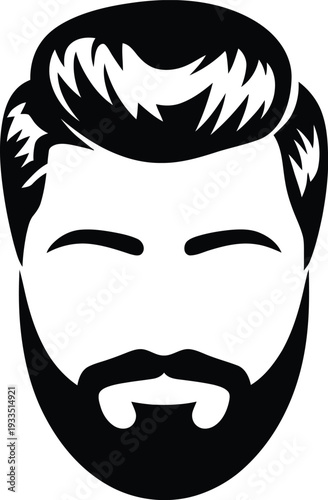 Smiling face of a man with beard and mustache and short hair  simple illustration