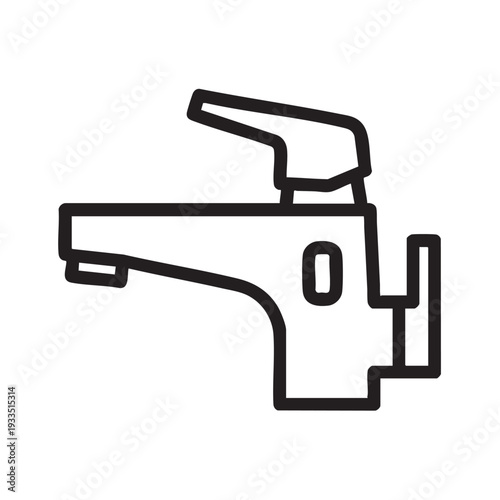 A simple line drawing of a faucet viewed from the side