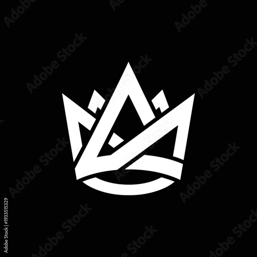 A stark white crown design on a solid black background, showcasing intricate geometric shapes
