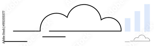 Cloud computing. Cloud computing with a stylized cloud and data growth chart. Cloud computing enables scalability, storage, and data integration. For technology, business, analytics, digital