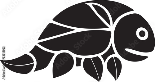 Stylized black silhouette of a unique, segmented insect-like creature with leaf-like appendages, perfect for nature and fantasy-themed designs