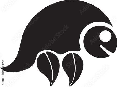 Minimalist Silhouette of a Cute, Curious Creature with Big Eyes, Vector Illustration on Transparent Background