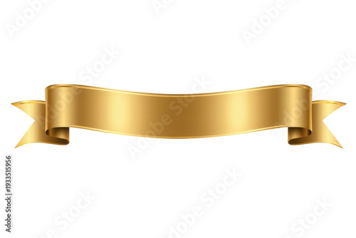 Golden ribbon banner offering a blank space for text, displaying luxury, awards, celebration, and triumph on a transparent background