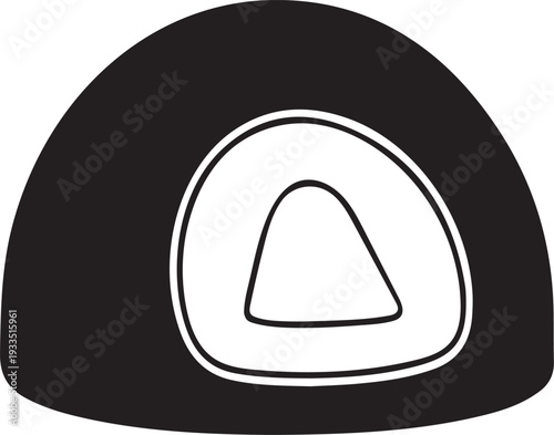Stylized black and white vector silhouette of a simple sushi roll cross-section, ideal for versatile design elements with transparent backgrounds