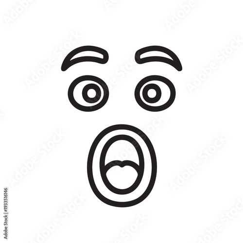 A shocked face with wide eyes and an open mouth, a simple black line illustration of a surprised emotion on a clean background