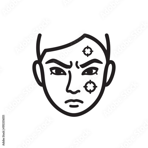 Illustration of a person's face with acne on the forehead and cheek
