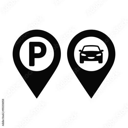 Two location markers indicate a parking spot and a car. Free Download Two location markers indicate a parking spot and a car. - GFXLoad