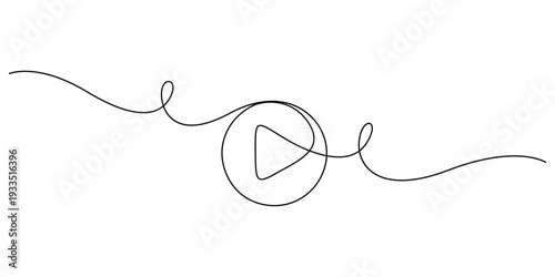 Continuous line drawing of a play icon, minimalist vector illustration for media player buttons in apps or websites