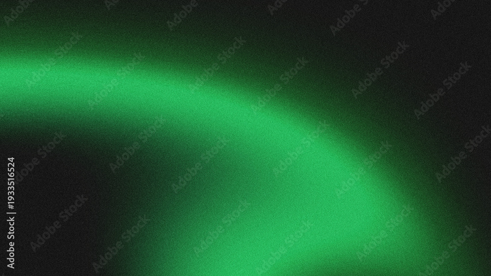 Fototapeta premium A modern abstract background featuring a smooth, luminous green gradient on a deep black base, overlaid with a fine-grained noise texture. Ideal for tech, digital, and futuristic design projects.