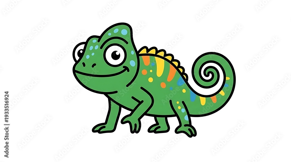 Obraz premium Colorful Cartoon Chameleon Illustration Isolated White.
