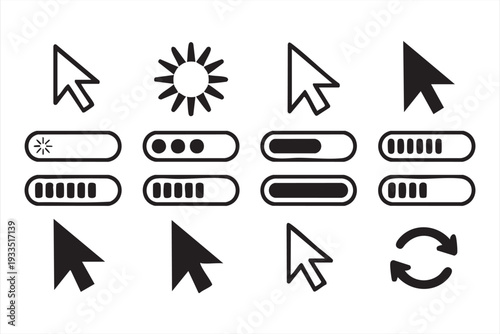 Minimal User Interface Icons with Cursor Click and Progress Indicators