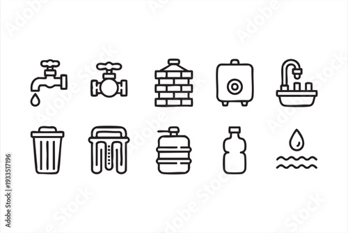 Sanitation and Water Treatment Outline Icons for Environmental Design