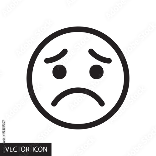 Illustration of a frowning emoticon face icon displaying displeasure and disappointment in a simple graphic representation