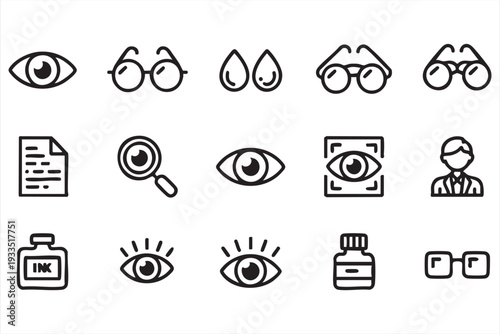 Eye Vision and Optometry Line Icons for Optical and Healthcare Design