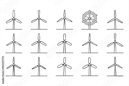 Wind Turbine Renewable Energy Line Icons for Sustainable Power Design