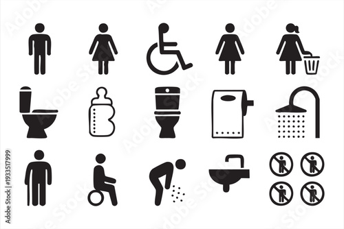 Minimal Toilet and Hygiene Icons for Bathroom and Accessibility Design