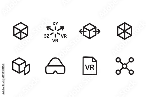 3D Technology and VR Symbol Set for Gaming and Simulation Design