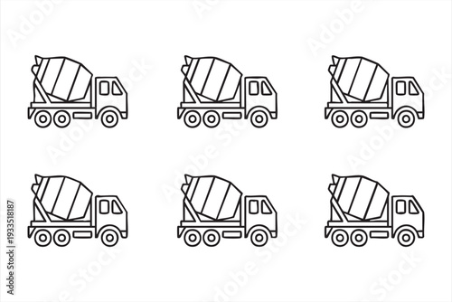Construction Truck Outline Icons with Concrete Mixer Symbols