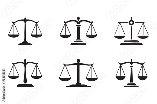 Courtroom Justice Scales Symbol Collection in Solid Vector Style