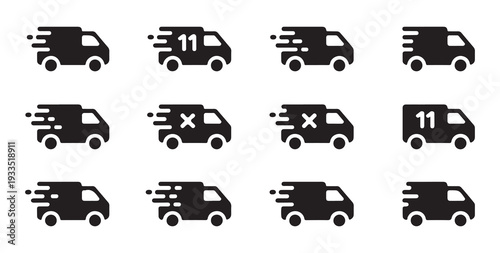 Delivery vans icon set quick shipping fast service logistics transport truck vector illustration