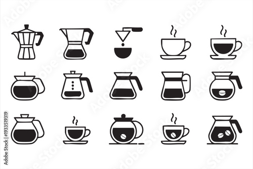 Coffee Shop Line Icons for Menu, Branding, and Beverage Design