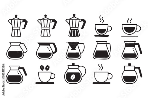 Hot Coffee Drink Icon Set for Cafe Menu and Packaging Graphics