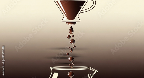 Coffee dripping from pour over into pot on gradient background