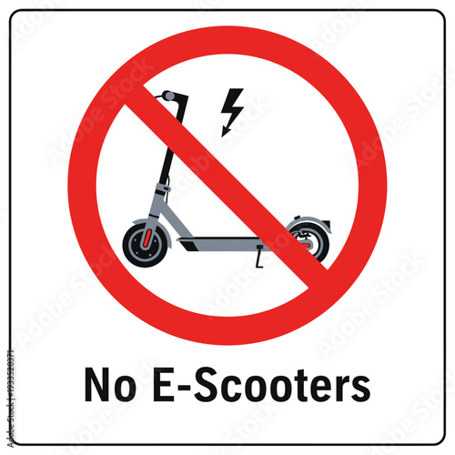 No E-Scooters Prohibition Sign with Electric Scooter and Lightning Bolt Icon