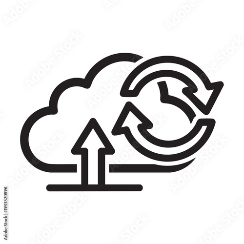 Cloud data synchronization process illustrated with arrows and clock symbol