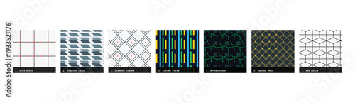 High resolution seamless patterns with bold geometric and organic designs. Vibrant, tileable backgrounds ideal for fabric printing, textile production, wallpaper, packaging, wrapping paper, scrapbook