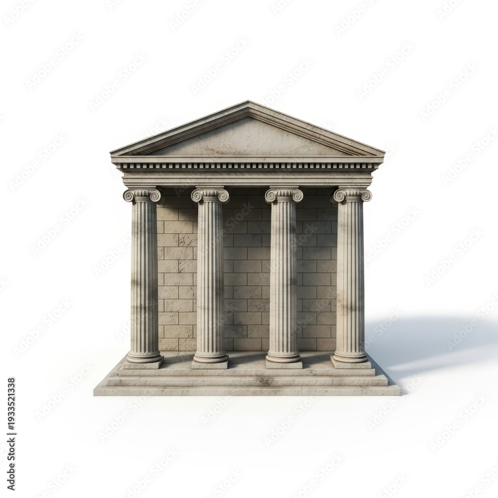 Obraz premium Classical Temple Facade with Columns Isolated on White Background 3D Render