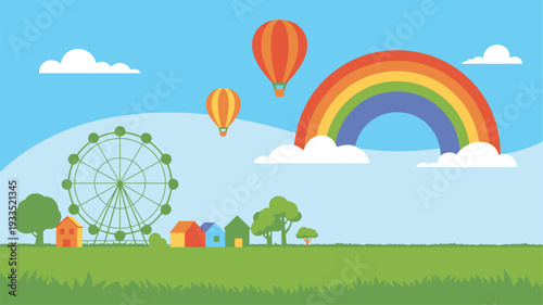Amusement park landscape clouds rainbow